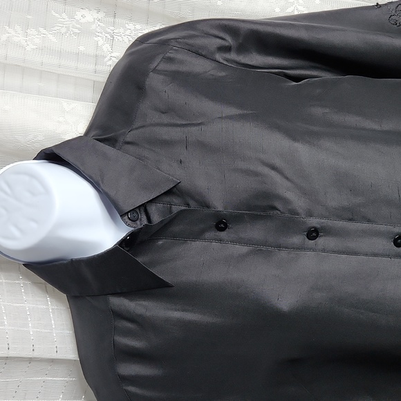 Black 100% Silk Beaded 3/4 Sleeve Fitted Button Down Lined Tunic Sz6 - Picture 2 of 12